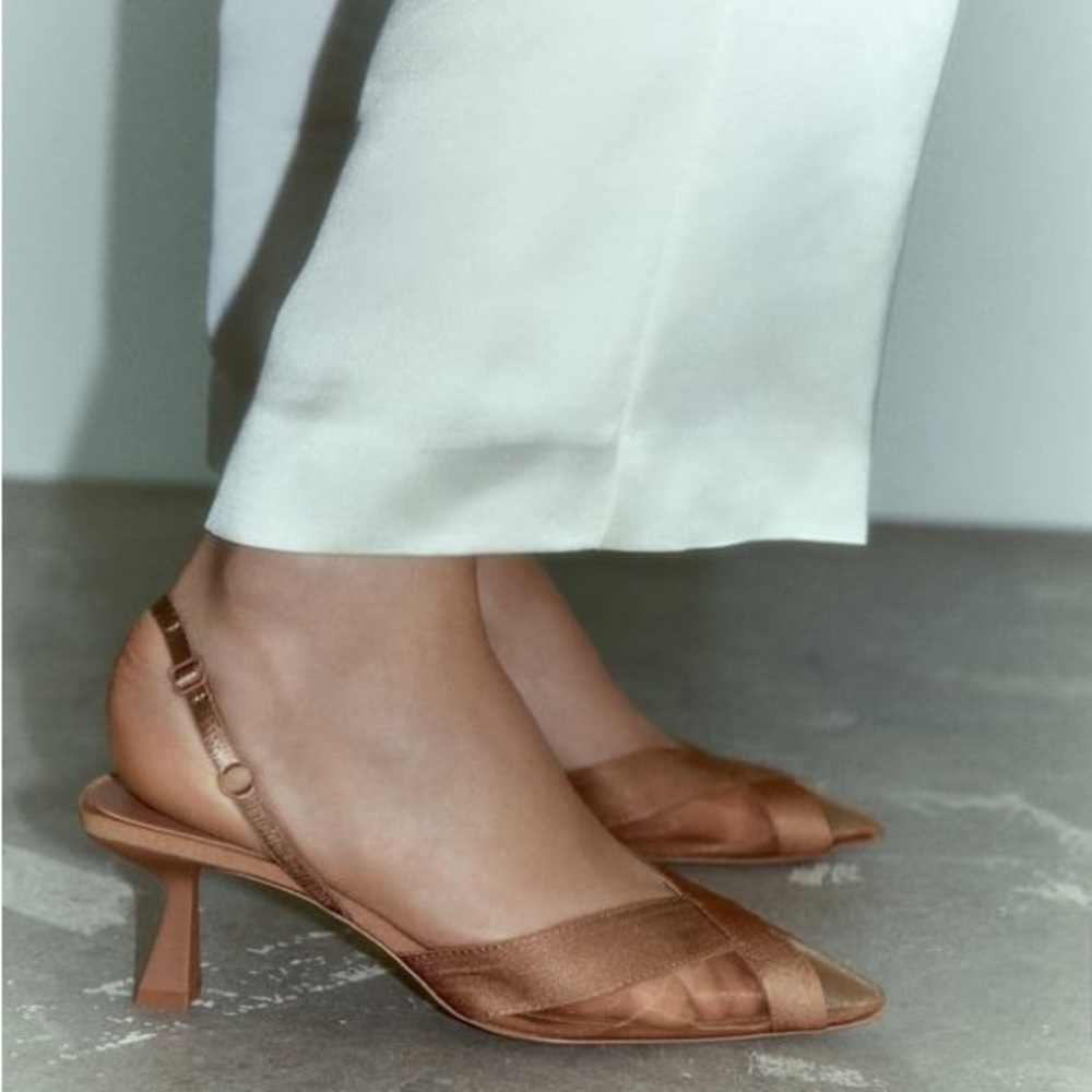 Zara Brown Kitten Heeled Shoes - Picture 4 of 11